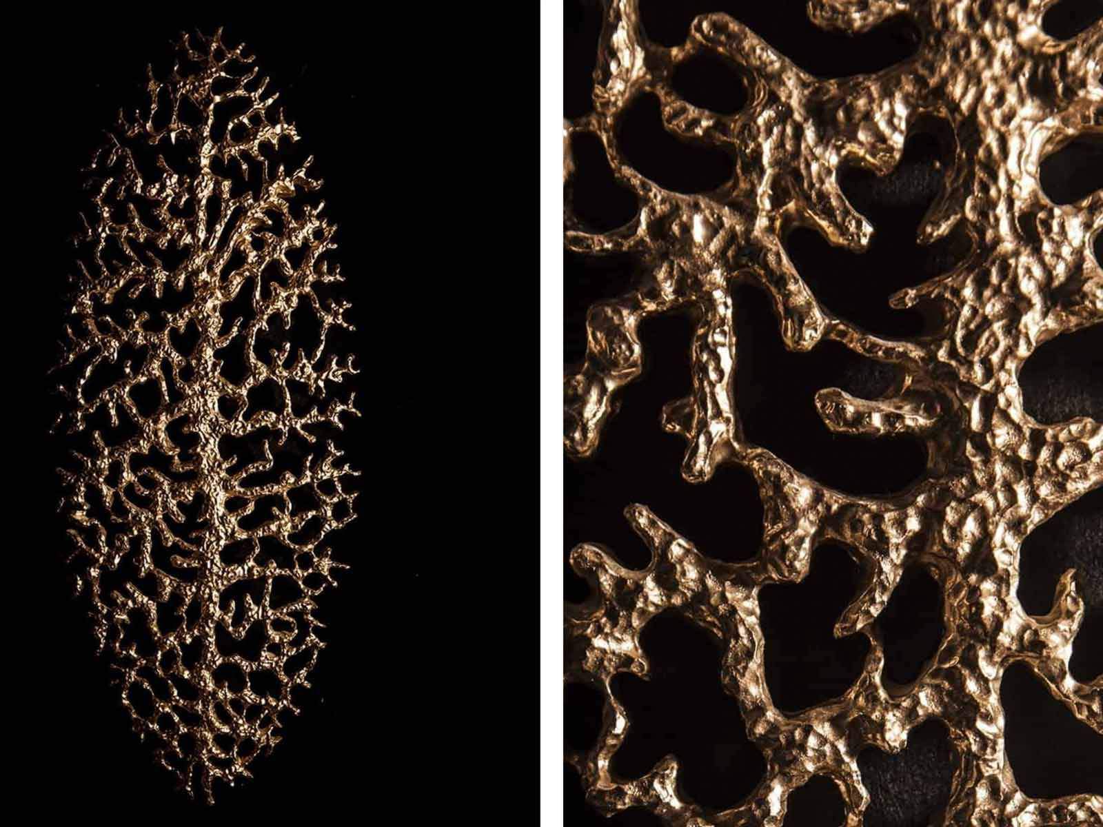 Metal finish, carved openwork inspired by deep sea coral
