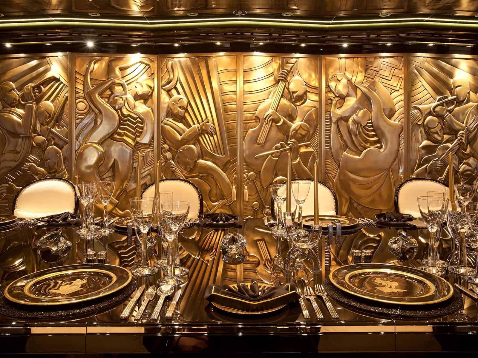 Art Deco inspired design carved and then cast as lightweight metallised panels