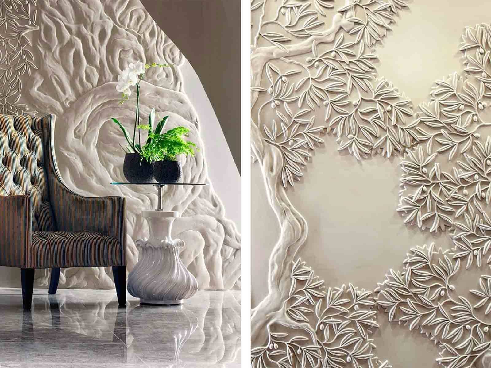 Olive tree design bas-relief, staircase