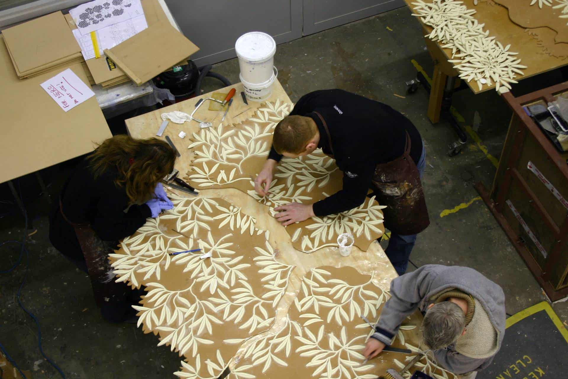 Work in progress on olive tree design bas-relief. Photo by DKT Artworks.