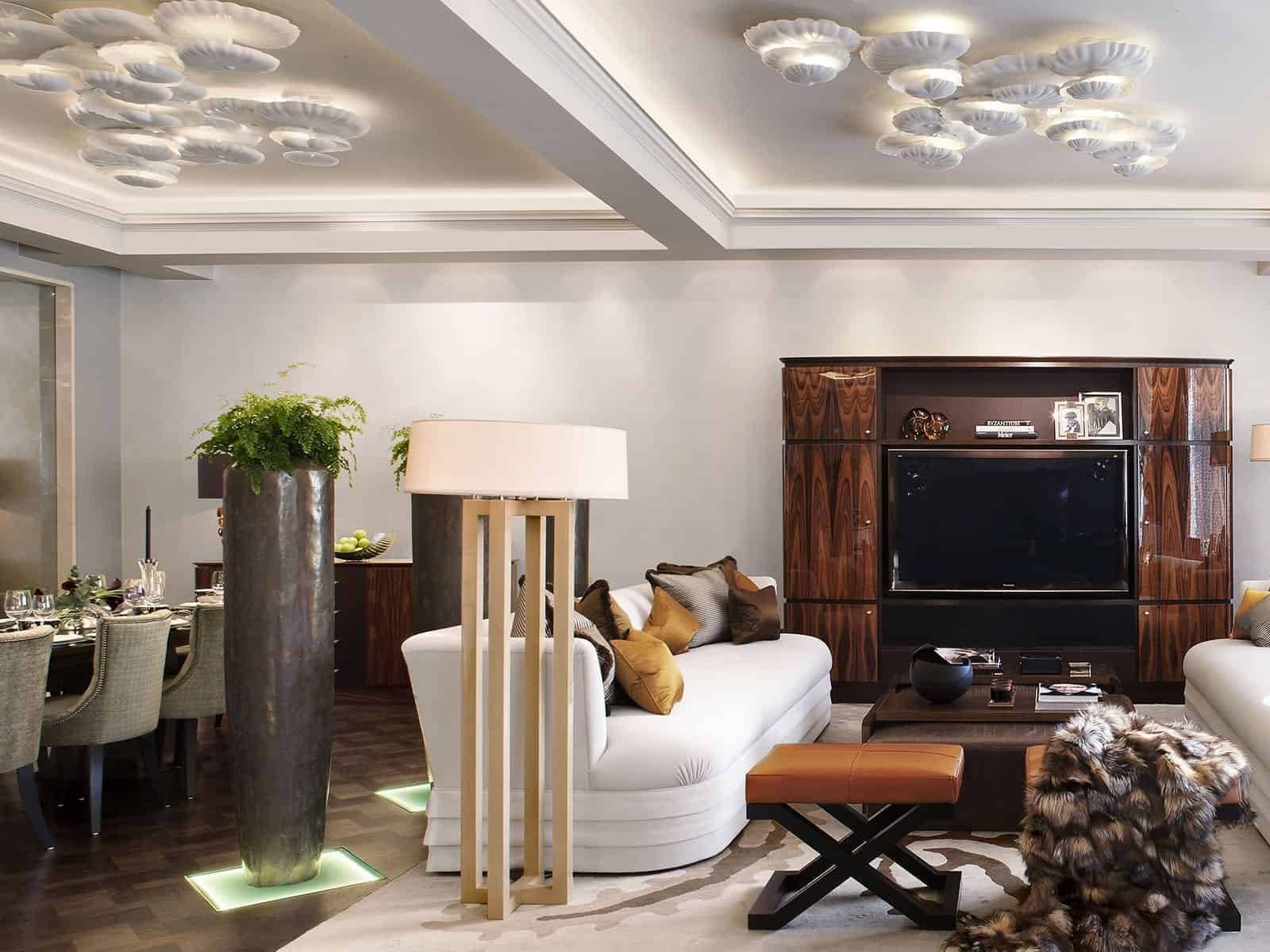 Sculptural light arrangements for ceiling coffers