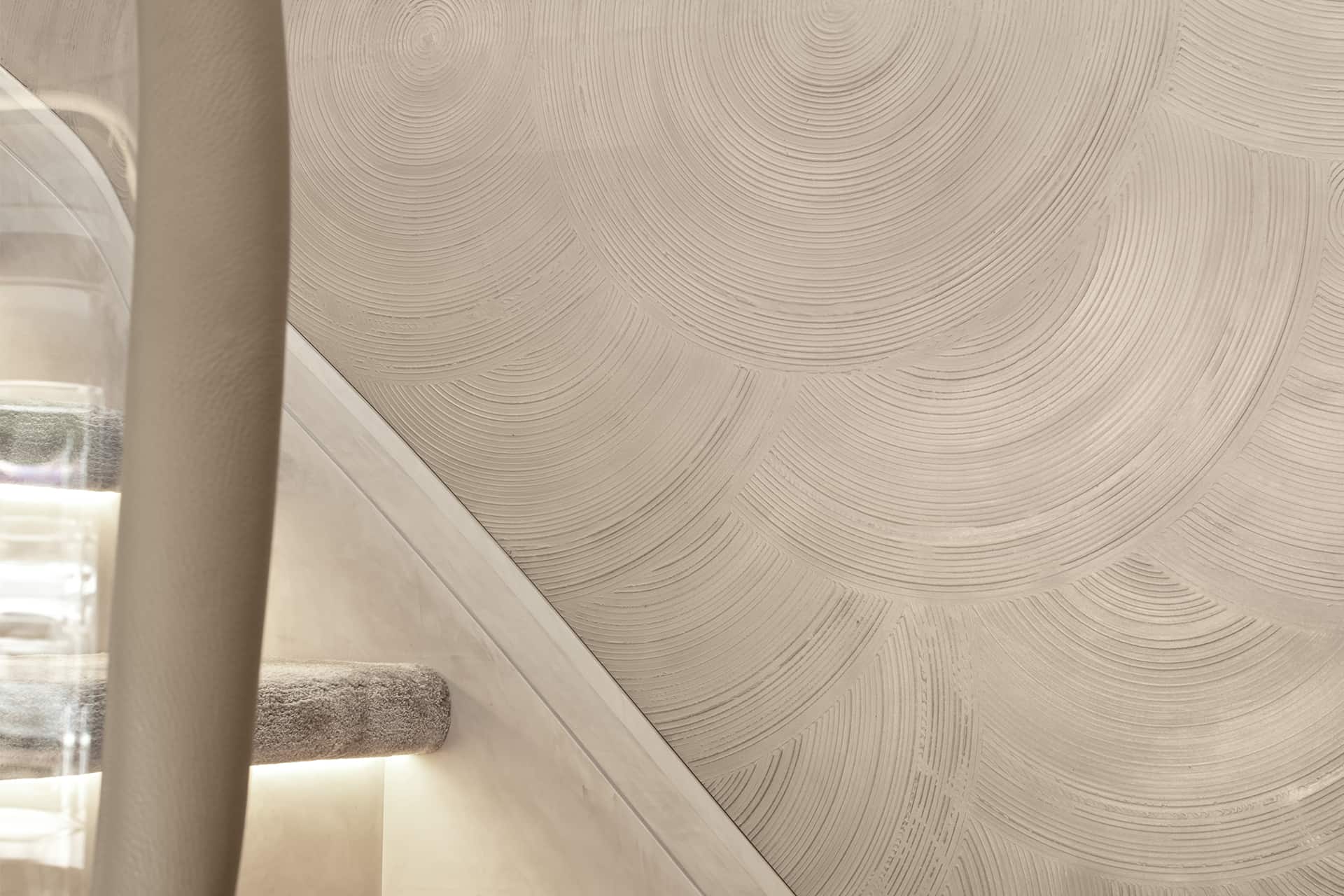 Textured plaster finish onboard M/Y irisha. Photo by Waterline Media.