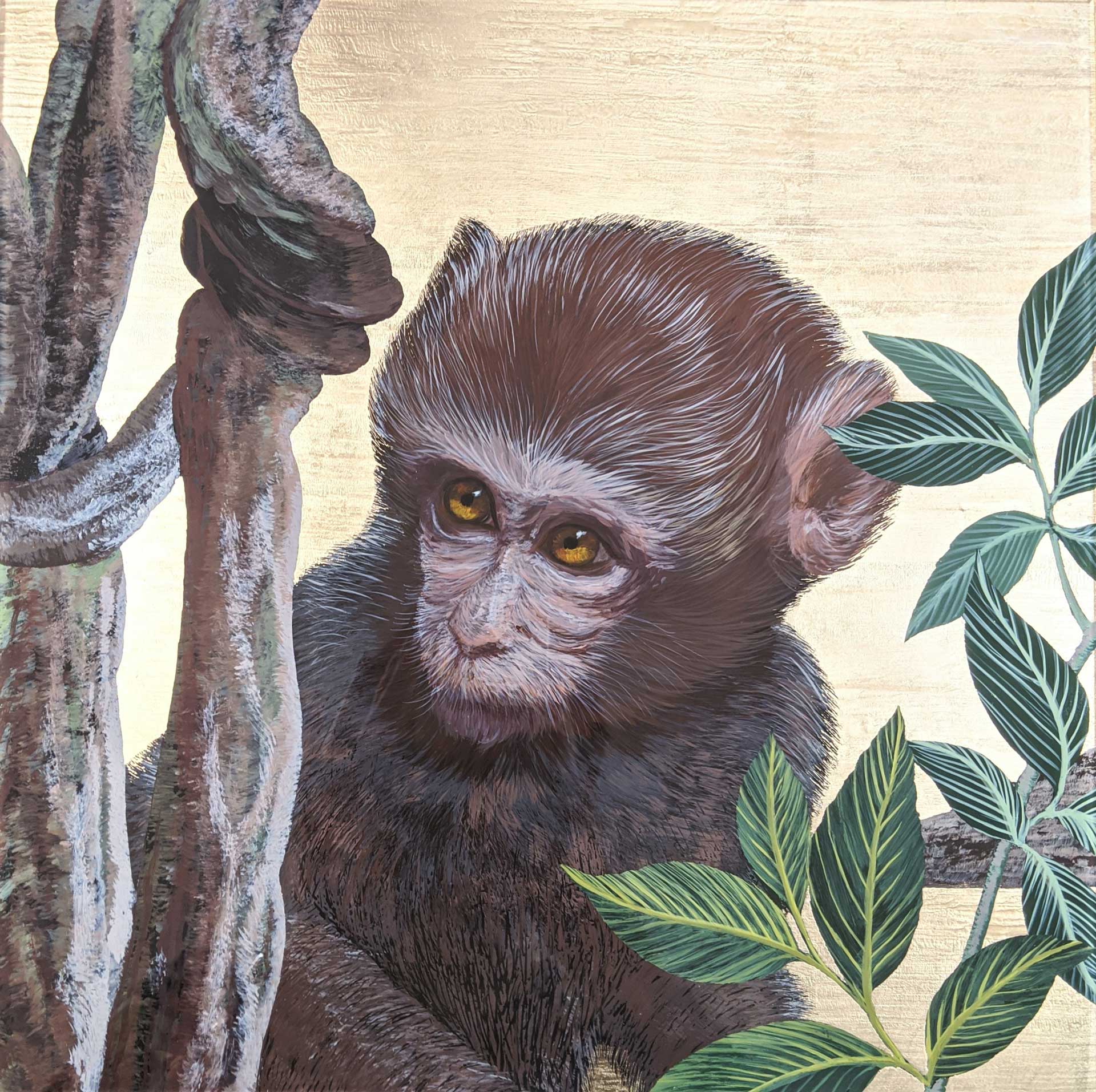 Detail of Jungle themed Verre Églomisé artwork, created by DKT Artworks