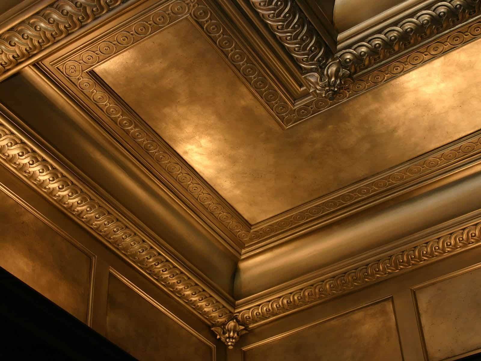 Gilded and painted ceiling and mouldings