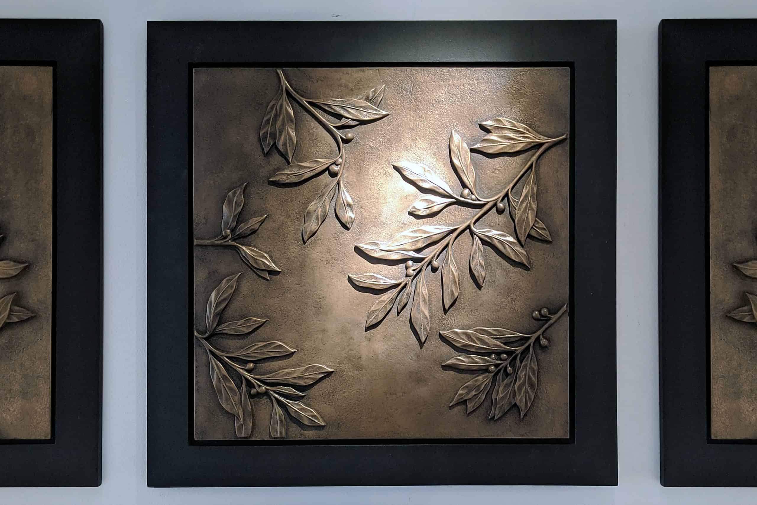 'Laurel Bay Branches' - bas-relief in aged bronze | DKT Artworks